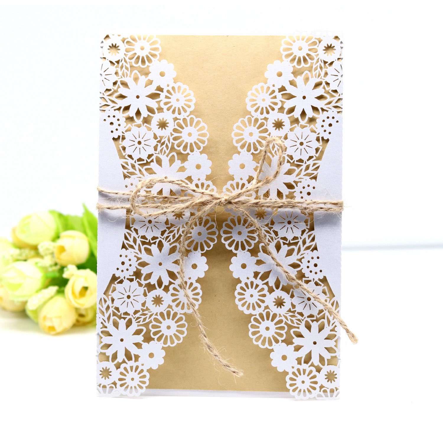 Vellum Paper Invitation White Flower Laser Cut Paper Valentine's Day Greeting Card